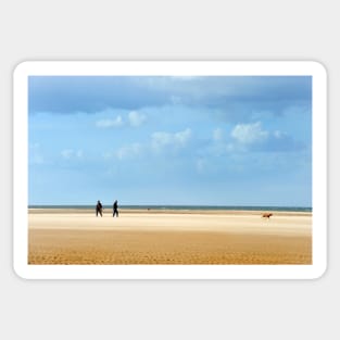 Walking the Dog on the beach near Burnham Overy Staithe, Norfolk, UK Sticker